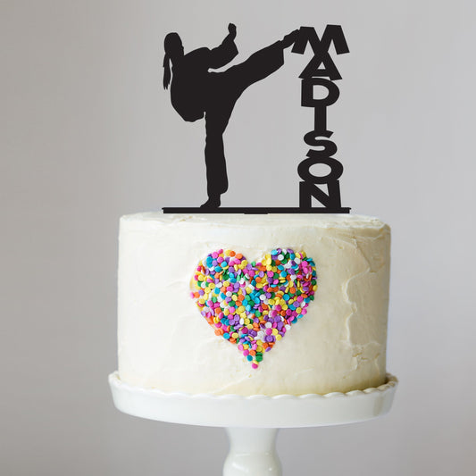 Female Karate Cake Topper with Name