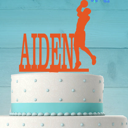 Boy Jump Shot Basketball Cake Topper with Name