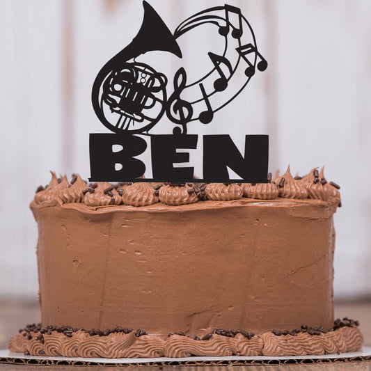 French Horn Music Cake Topper with Name