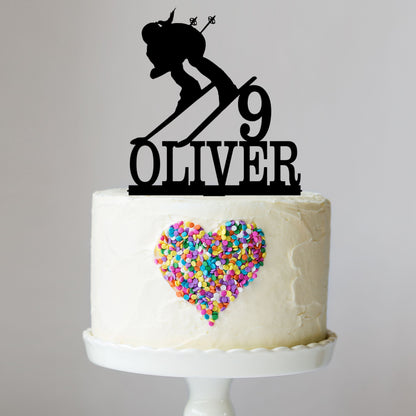 Female Snow Ski Cake Topper with Name and Age