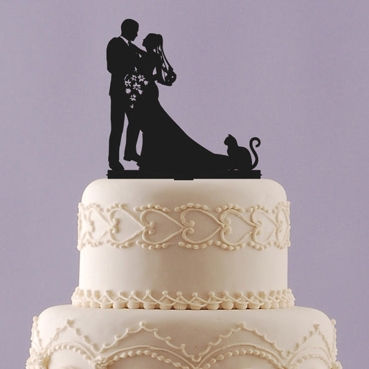 Bride and Groom with Cat Cake Topper