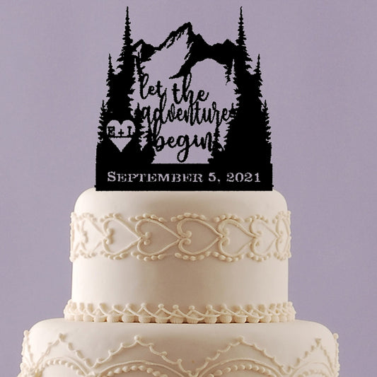 Let the Adventure Begin Wedding Cake Topper with Initials and Date