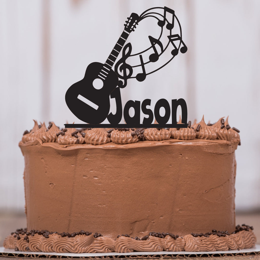 Acoustic Guitar Music Cake Topper with Name