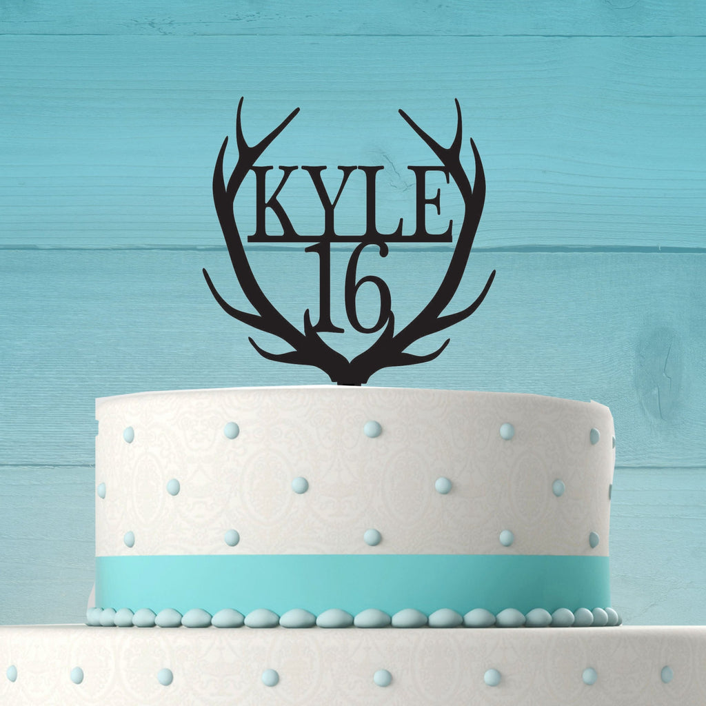 Deer Antler Cake Topper with Name, Any Age