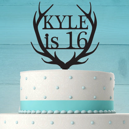 Deer Antler Cake Topper with Name and Any Age