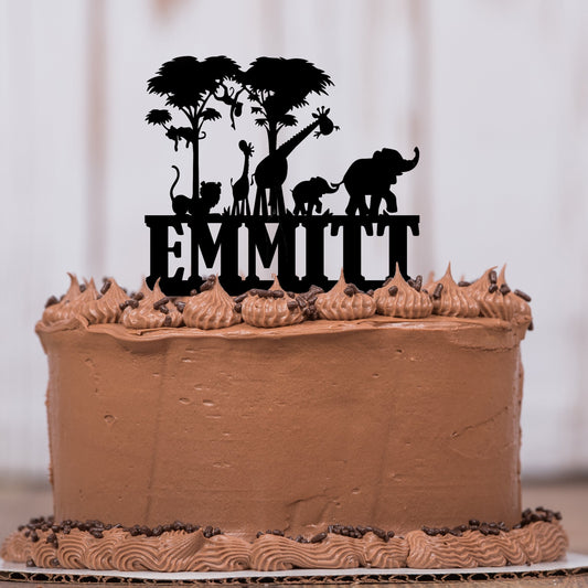 Jungle Theme Birthday Cake Topper with Name