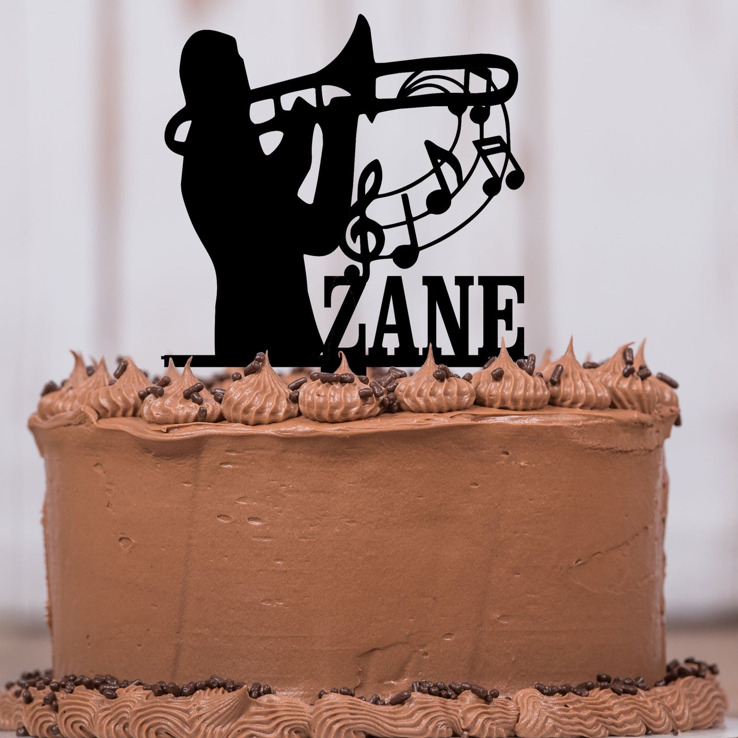 Male Trombone Music Cake Topper with Name