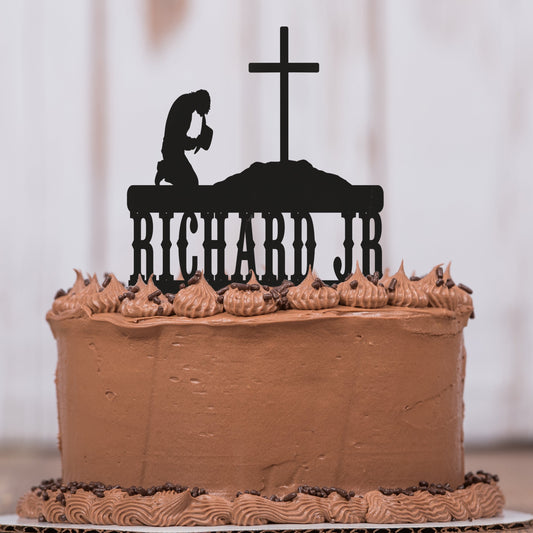 Kneeling Cowboy Cake Topper with Name