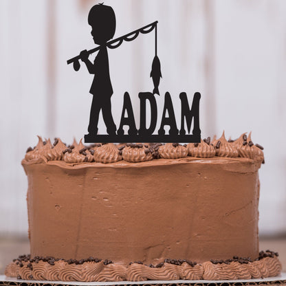 Boy Fishing Birthday Cake Topper with Name