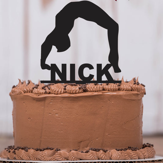 Male Gymnast Back Handspring Cake Topper with Name