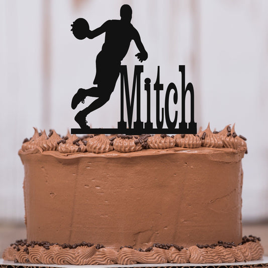 Basketball Dribbling Cake Topper with Name