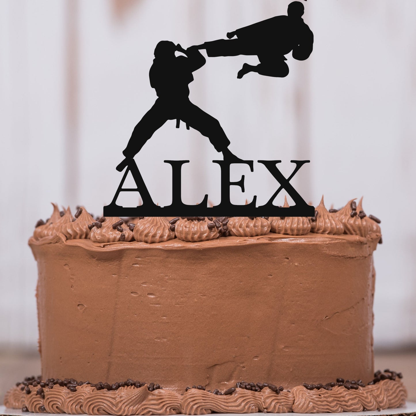 Male Karate Fight Cake Topper with Name