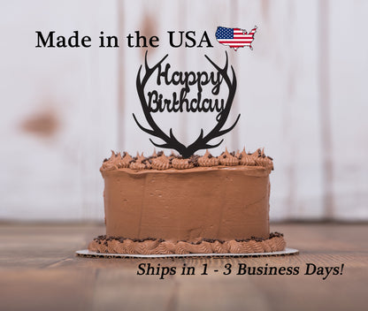 Happy Birthday Deer Antler Cake Topper