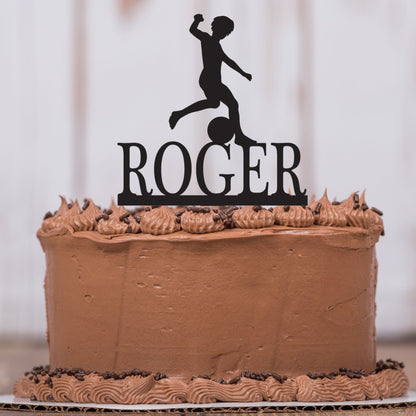 Boy Soccer Player Cake Topper with Name