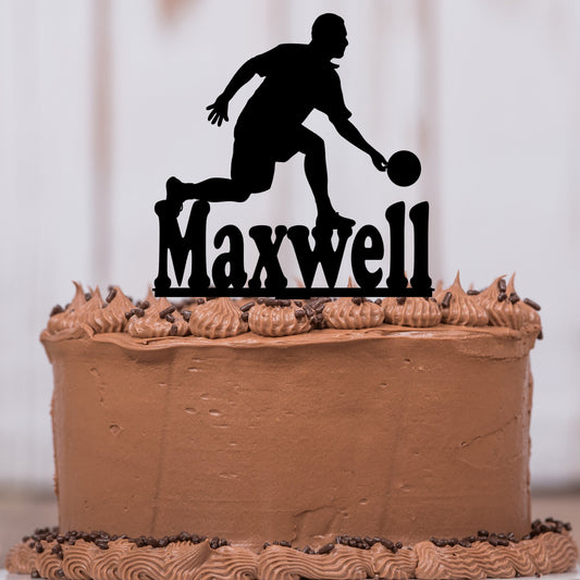 Male Bowler Cake Topper with Name