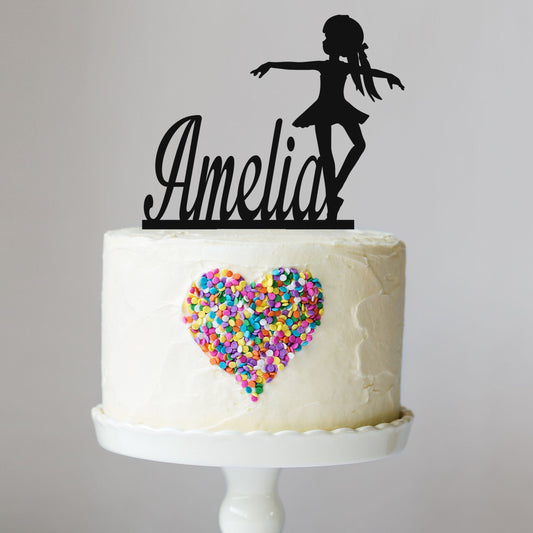 Young Ballerina in Tutu Cake Topper with Name