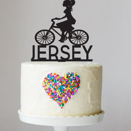 Female Bicyclist Cake Topper with Name