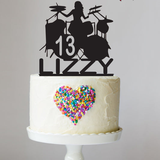Girl Drummer Cake Topper with Name and Age