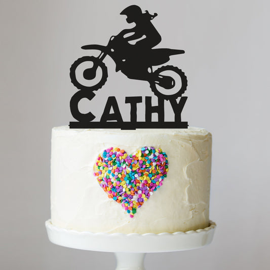 Girls Motorcross Cake Topper with Name