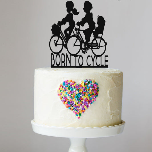 Bicycling Family Cake Topper with Name