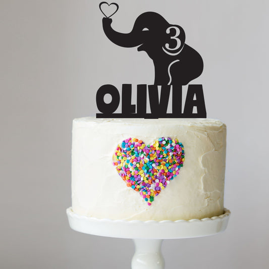 Elephant Cake Topper with Name and Age