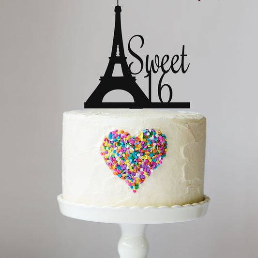 Sweet 16 with Paris Eiffel Tower Cake Topper