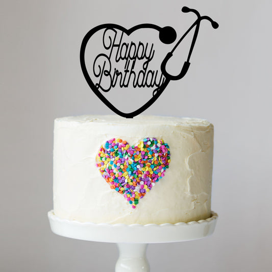 Happy Birthday, Nurse Heart Stethoscope Cake Topper