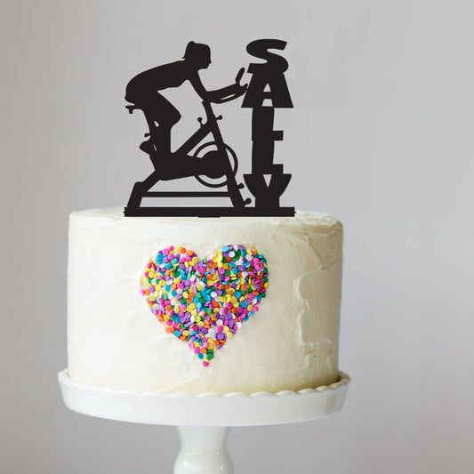 Gym Cycling Cake Topper with Name