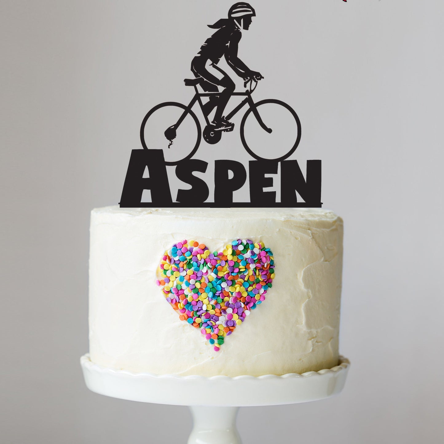 Female Bicyclist Cake Topper with Name