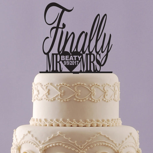 Finally Mr and Mrs, Wedding Cake Topper with Name and Date