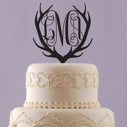 Deer Antler Cake Topper with Vine Initials