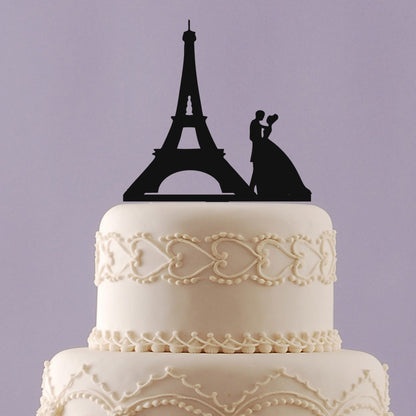 Paris Eiffel Tower Cake Topper with Wedding Couple