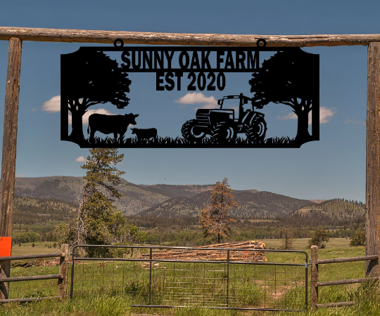 Tractor and Cow Farm Sign