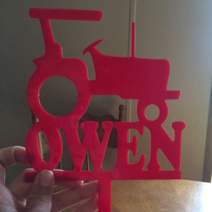 Tractor Birthday Cake Topper with Name