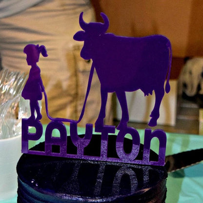 Girl and Cow Cake Topper with Name