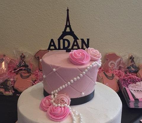 Paris Eiffel Tower Cake Topper with Name