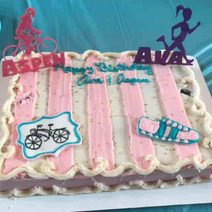 Female Bicyclist Cake Topper with Name