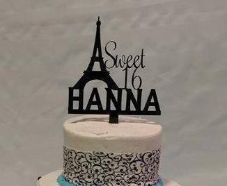 Sweet 16 with Name and Paris Eiffel Tower Cake Topper