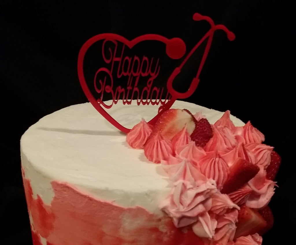 Happy Birthday, Nurse Heart Stethoscope Cake Topper