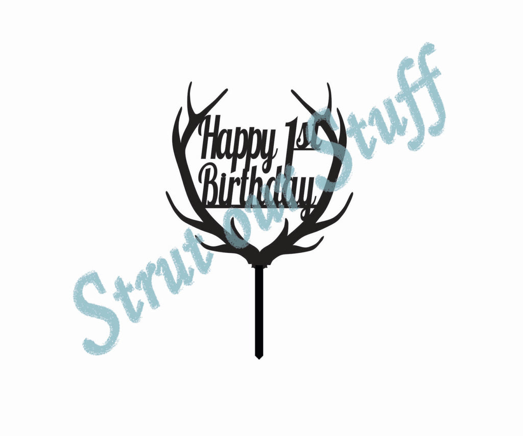 Deer Antler Happy Birthday Cupcake Topper, Any Age
